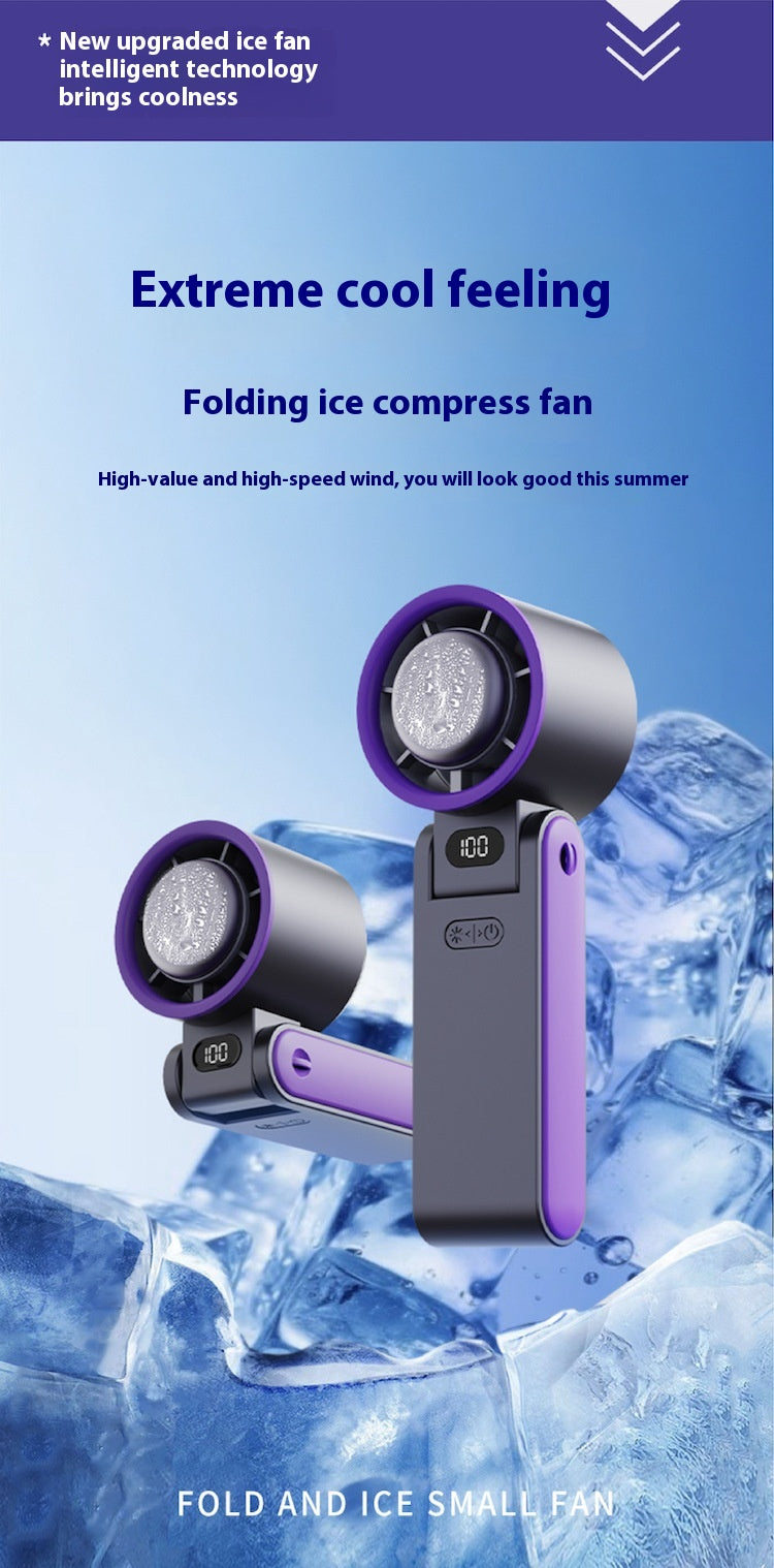 Folding Portable Handheld Ice Compress Digital Fan
